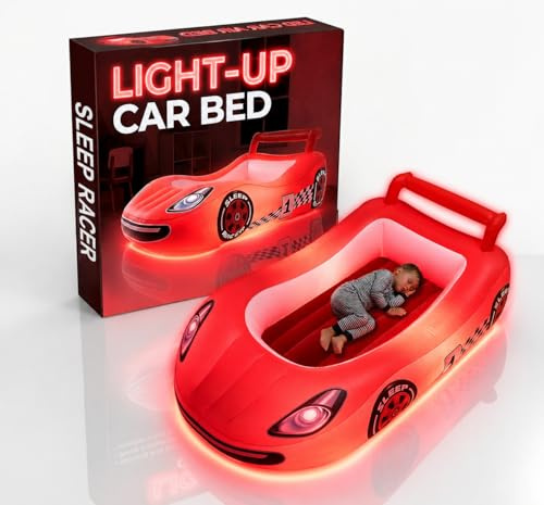 Air Candy Sleep Racer Comfy Cruiser – rot beleuchtetes aufblasbares Autobett mit LED, für Kinder im Alter von 2–6 Jahren