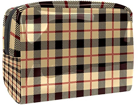Vintage Brown Plaid Grid Retro Kosmetiktasche für Frauen, Reise-Kulturbeutel, groß, PVC, praktische Tasche, Organizer mit Reißverschluss, multi, 18.5x7.5x13cm/7.3x3x5.1in, Kulturbeutel
