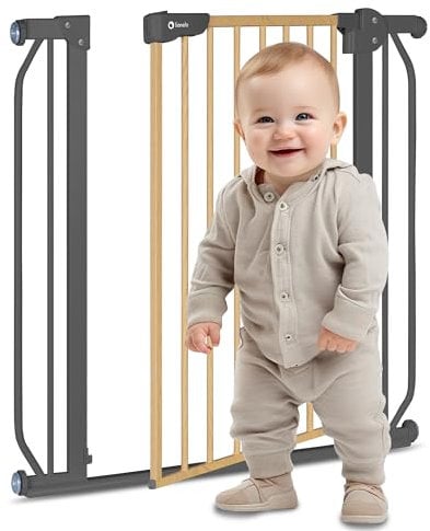 Lionelo Truus Slim Sicherheitstor, Verstellbare Breite von 75 bis 105 cm mit Press-Fit, Höhe 77 cm, Öffnung in beide Richtungen, Selbstverriegelung, abgerundete Kanten – Schwarz