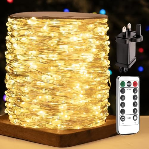 ZELUXDOT LED Fairy Lights Long Silver Wire Plug in String Lights 8 Modes for Wedding Indoor Outdoor Christmas Tree Patio Porch Garden Decoration (Warm White, 660FT/200M)