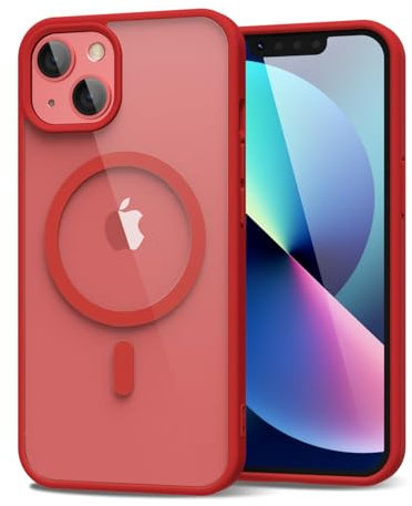 oakxco for iPhone 13 Case Clear Magnetic Compatible with Magsafe, Thin Slim Transparent Non Yellowing, Hybrid Soft Silicone Bumper & Hard Plastic Protective Cover for Women, Red