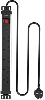 Ucomen 5-Way Switched Power Distribution Unit (PDU) Wall Mountable Surge Protector Power Strip, Extension Lead 1.5 Meter Cord for Home, Office, 13A/240V 3120W Compatible with 19-inch Network Cabinet