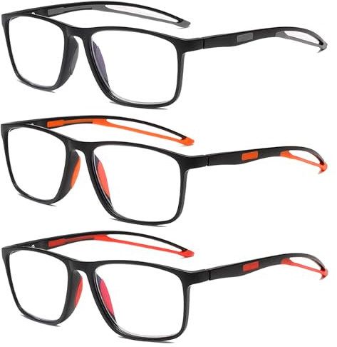 Fsread 3er Pack Sportliches Lesebrille für Herren TR90 Blaulichtfilter Federscharnieren Rechteck Leicht Bequem und Flexibel Anti UV/Blendung Lesehilfe +1.5