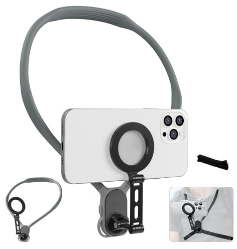 TaoAcc Handyhalterung Hals Max.70cm Magnetische Nackenhalterung für Telefone Magnetic Neck Mount mit 120cm Handy Brusthalterung für POV Vlog Aufnahmen für iPhone 15 14 13 12 und Android Phones (Grau)