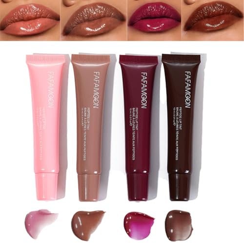 Baorder 4 Farben Hydrating Lip Gloss Set, Glitter Glossy Plumping Lip Glow Oil, High Shine Glass Finish Lip Jam, Shiny Jelly Liquid Lippenstift Für Frauen Und Mädchen