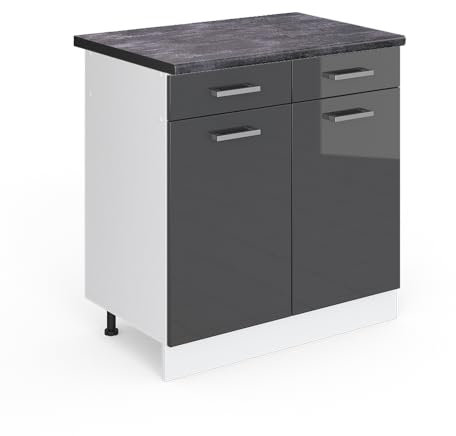 Vicco Küchenunterschrank R-Line, Anthrazit Hochglanz/Weiß, 80 cm, AP Anthrazit