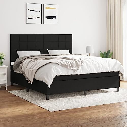 Willood Boxspringbett mit Matratze Schwarz 180x200 cm Stoff Block mit Quadraten Hohes Kopfteil
