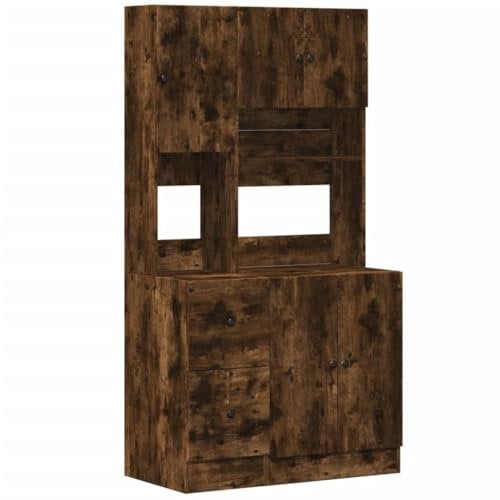 vidaXL Küchenschrank, Küchenzeile mit Türen Schubladen, Hochschrank für Küche Restaurant Hotel, Küchenmöbel, Modern, Räuchereiche Holzwerkstoff