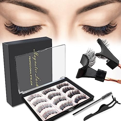Magnetische Wimpern, Magnet Wimpern Ohne Eyeliner, 3D Fake Magnetic Lashes Natürlicher Look, Wiederverwendbare Künstliche Magnetwimpern, Magnetic Eyelashes Set Mit Zange (Schwarz)