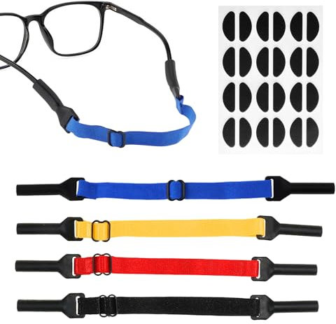 4 Kids Glasses Straps - Adjustable Sports Non-Slip Neck Straps with Nose Pads (Multi Colored)