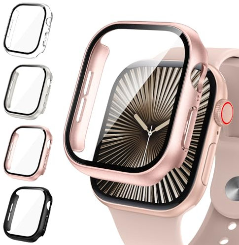 Neitra 4 Pezzi Cover per Apple Watch Series 10 42MM, Antiurto Bumper Case, Custodia Protettiva Rigida PC Integrata in Vetro Temperato HD, Cover Protettiva per iWatch Series 10 42mm 2024