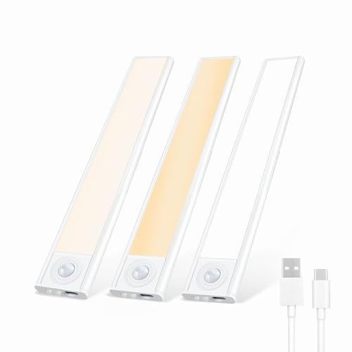 Paquete De 3 Luces LED Largas Para Gabinete Con 4 Modos De Iluminación, Tira De Luz Con Sensor De Movimiento Recargable Por USB, Luz De Montaje En Pared Regulable Para Cocina, Escaleras, Armario