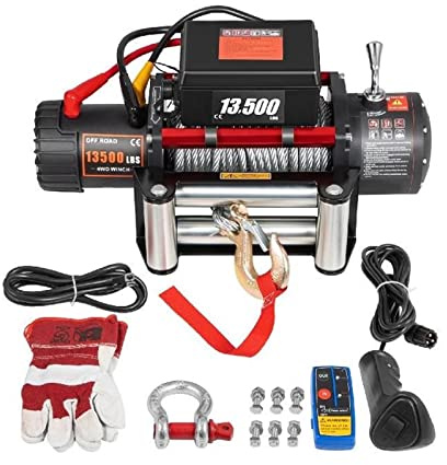 Treuil électrique 13500LBS 12V for câbles de remorque de téléphérique en acier 4X4 92FT sangle de remorquage avec contrôle sans fil ATV camion hors route Convient aux domaines industriels et commercia