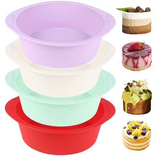 Mlying 4 moldes de silicona redondos, antiadherentes, pequeños, 15 cm, molde de silicona para tartas, tartas de queso y panes (rojo+blanco+morado+verde, redondo)