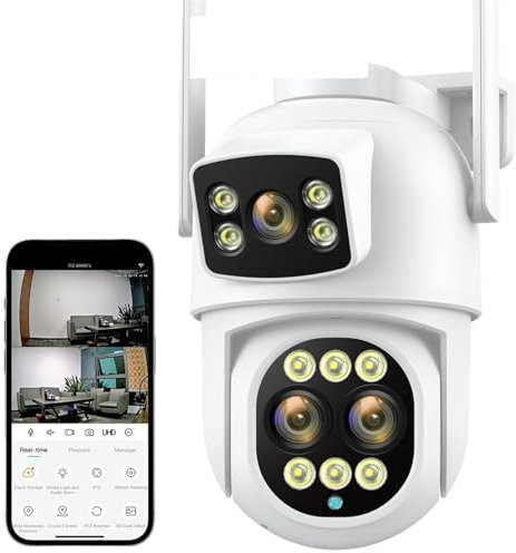 DIGNIFE Surveillance Camera, HD 9MP 4K PTZ IP Camera 6MP 8X Zoom Three Lens Home Security Protection Motion Detection Outdoor Street CCTV Surveillance(9MP Add 64G Card)