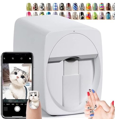 QXIUDDYS 3D Nail Art Printer Machine - Digital Nail Design Machine Printer That Comes w/Over 1000 Pictures of Nail,30s Done,Support WiFi/DIY/USB,for Nail Lovers,White