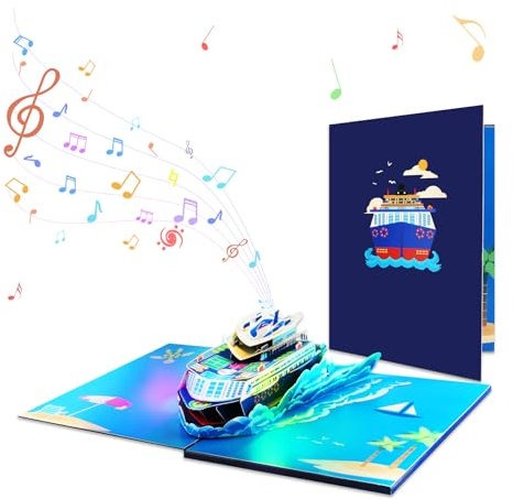 GREETING ART Pop Up Karte Kreuzfahrtschiff, Geburtstagskarte mit Musik und Licht, Happy Birthday Karte, Geburtstag Geschenke für Frau Männer Freundin