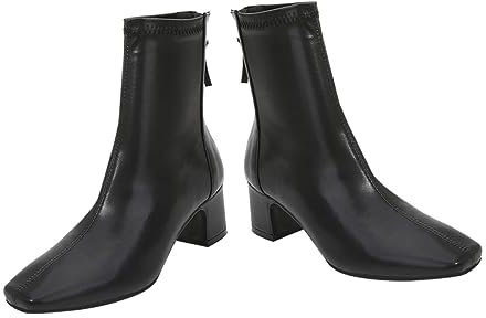 COLLBATH Stivali Bassi Donna in Pelle Tacco Spesso Stivali Autunnali Coordinati Neri Scarpe Da Donna Comode e Resistenti