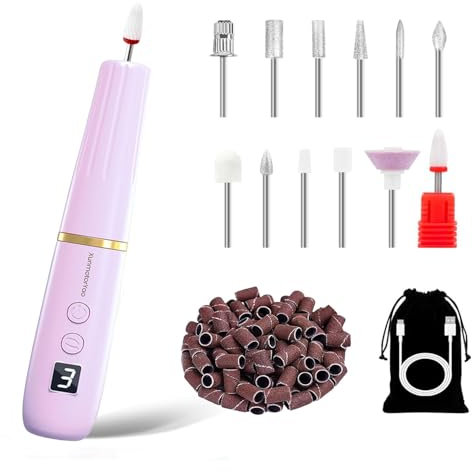XunmotorYao Ponceuse pour Ongles Sans Fil Professionnel Électrique Portable Kit de Manucure et Pédicure 12 en 1 USB Rechargeable 20000 RPM Portable Réglable Blanc