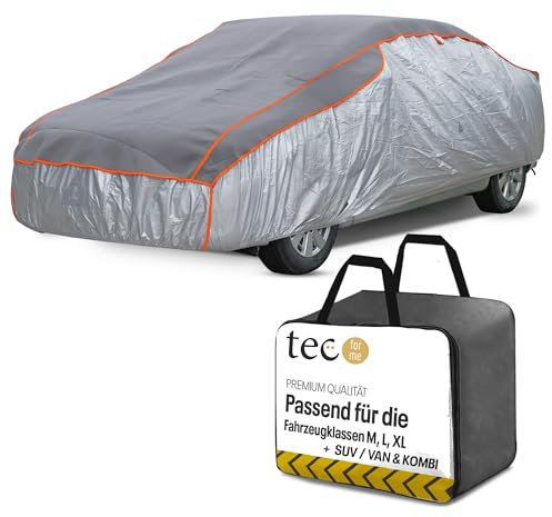Tec for me Hagelschutz Abdeckplane Auto – Premium Hybrid Abdeckung, Auto Hagelschutzplane mit 4 mm Schaumstoff, wasserabweisend, atmungsaktiv, schützt vor Hagelschäden und Beulen, L