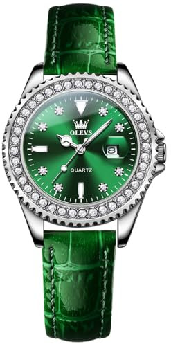 OLEVS Damen-Armbanduhr, kleines Handgelenk, Rotgold, Diamant-Zifferblatt, Quarzuhr, modisch, nachtleuchtend, wasserdicht, analoge Uhr für Frauen, Romantisches Geschenk für Freundin, 9945 - Grünes