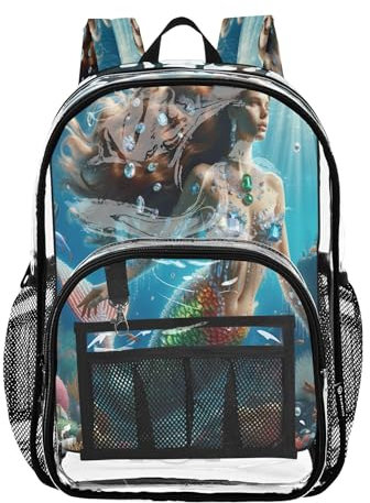 Joitme Fantasy Mermaid Kinder-Rucksack, durchsichtige Plastiktasche, Rucksacktasche, transparenter Stadion-Rucksack, Fantasy Mermaid 2, Einheitsgröße, Fantasy Mermaid