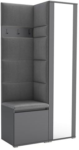 Brent - Garderobenschrank Flur Grau mit sitzbank 95 cm Breit Luton 6 - Multifunktionale Flurgarderobe Set mit Stauraum und Wandpaneel, Garderobe mit Sitzfläche und Kleiderhaken