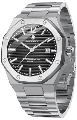 SAPPHERO Herren Uhr Mechanische Automatik Uhren für Mann Datum Luxus Analog 50 Meter Wasserdicht Business Sport Edelstahlband Geschenke