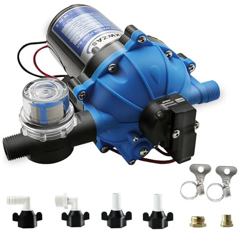 Pompa dell'acqua per camper, 7 GPM, 70 PSI, pompa dell'acqua a membrana autoadescante da 12 V per barche, marine, camper, rimorchi da viaggio, spruzzatori e yacht (12 V-6,0 GPM-70 PSI)
