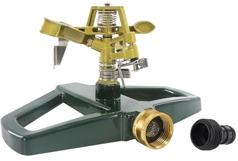 Sukubiui Impact Sprinklers for Yard with Metal Base, Heavy Duty Zinc Alloy Impulse Sprinkler, Automatic 360° Roating for Large Lawn and Garden, Coverage up to 5,800 Sq.Ft, Olive