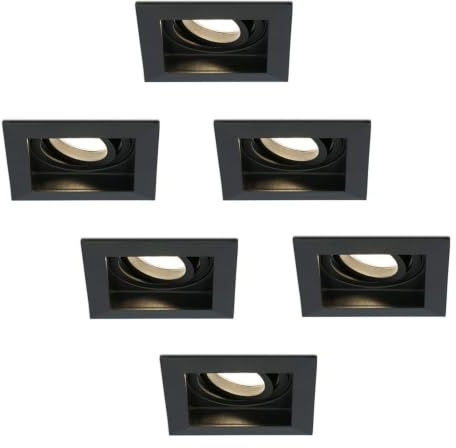 HOFTRONIC - Fresno - 6er LED Einbaustrahler Eckig Schwarz - GU10 2700K Warmweiß - Schwenkbar Dimmbar - 4 Watt 345 lumen - Deckenstrahler für Wohnnzimmer, Schlafzimmer und Küche