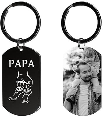 HOBULL Vatertagsgeschenk für Papa Personalisiert Schlüsselanhänger, Papa Geschenk Fauststoß-Design Schlüsselanhänger Gravur mit Foto&Namen, Vater Geburtstagsgeschenk Personalisierte von Kinder