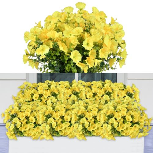 Elecoutek Fiori Artificiali per Esterni, 6 Mazzi di Fiori di Tromba Artificiali, Piante da Fiore Simulate Protette dai Raggi UV, per Interni ed Esterni, Decorazione di Casa, Balcone Portico, Giallo