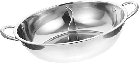 Alipis Divided Hot Pot Pan Double Compartment Stainless Steel Multi Purpose Cooking Pot for Induction Gas and Use Easy to Clean Design