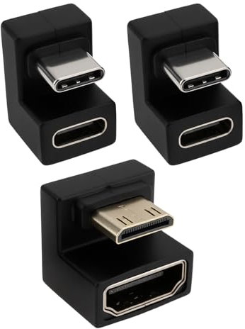 EMSea Adaptateur Mini HDMI vers HDMI Coud¨¦ ¨¤ 180 Degr¨¦s avec Adaptateur USB-C pour ¨¦Cran Portable C?t¨¦ Long vers l'int¨¦Rieur