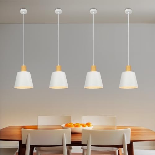 ZMH Pendelleuchte Modern Esszimmer Hängelampe: 4 x Metall Hängeleuchte Ø20cm Weiß E27 Esstischlampe Retro Hängend Esszimmerlampe Innen Schlafzimmer Pendellampe für Küche Wohnzimmer Flur Bar Resturant