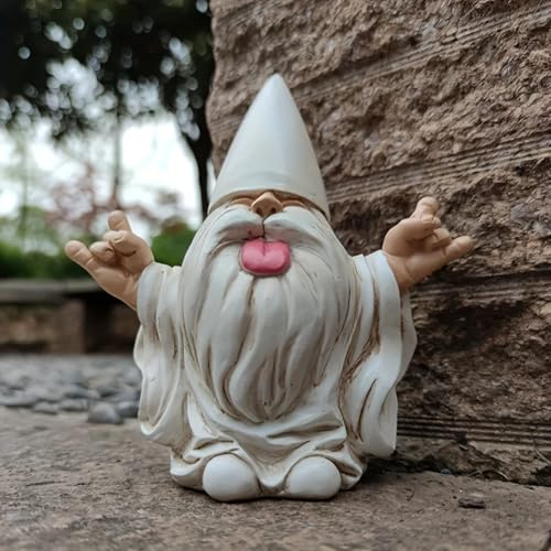 MOOCOCO Funny Rocker Gnome Figurines, Rock Your Fairy Garden, 5.9 in Gnome Statue, Resin Statue Garden Decor Ornament