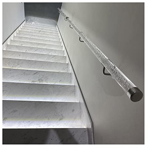 Verstellbarer Treppenhandlauf aus klarem Acryl – 1,6–20 Fuß langes, wandmontiertes Geländer mit silbernen/goldenen Halterungen(Silver Bracket,350cm(11.5ft))