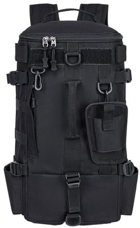 Holdes Angelrucksack, Wandertasche mit integriertem Rutenhalter und Fächern | Mehrzwecktasche, Wandern, Aufbewahrung von Ködern für Jagd, Camping, Expeditionen und Arbeiten, Schwarz , Se référer au
