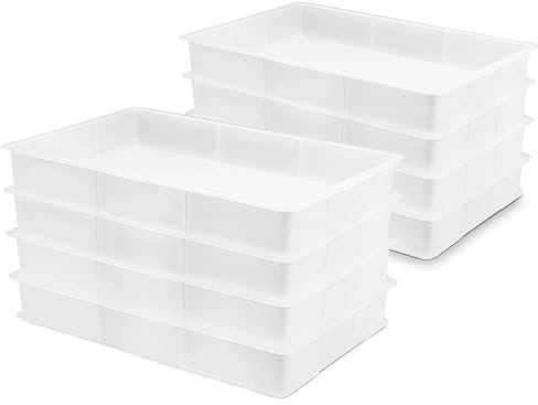 EASYROSE 8 Packs Pizza Dough Proofing Box Stackable 60 x 40x 9.5cm Pizza Dough Box with Lid, Plastic Proofing Tray, Dishwasher Safe (8 Boxes + 1 Lid)