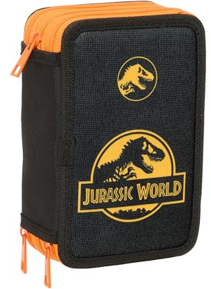 Jurassic World Schulmäppchen mit 37 Utensilien, Kindermäppchen, ideal für Kinder von 5 bis 14 Jahren, bequem und vielseitig, Qualität und Widerstandsfähigkeit, 12,5 x 5,5 x 19,5 cm