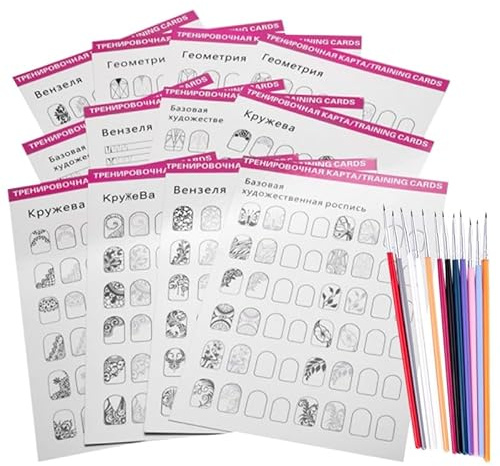 Lurrose Plantillas De Práctica De Uñas Plantilla De Dibujo Para Arte De Uñas Con 12 Hojas Y 12 Bolígrafos De Revestimiento Kit De Manicura Para Principiantes Y Profesionales 8.26X5.90X0.19In