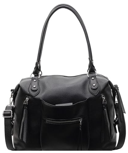 Amszke Tragetasche aus veganem Leder für Damen, große Kapazität, Hobo-Tasche, lässige Schultertasche, Crossbody-Tasche, A-Schwarz, Large