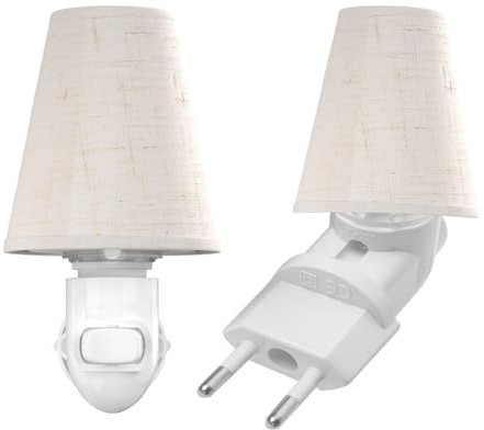 2-Pack Plug in Night Lights for Wall Socket, Decorative Vintage Night Light with Linen Shade & Replaceable Edison Bulb, 2200K Warm White,On/Off Switch,Perfect for Hallway,Bathroom,Kitchen,Bedroom