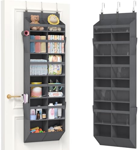 Lifewit 1 Pack Over the Door Organiser 12 Section Hanging Storage Dark Gray | Clear Window Behind Door Store with 4 Side Pockets, Sturdy Anti Tilt 40 lbs Load for Closet, Bedroom, Bathroom, Nursery, Dorm