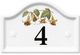 Ceramic Bridge House Number Plaque with Fuchsia Floral Motif and Black Vinyl Numbers – 16.5 cm x 11 cm