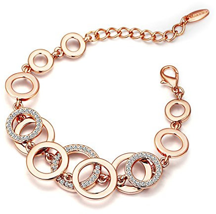 Daesar Bracciale in Oro Rosa Placcato per Donne Bracciale Rotondo in Zirconio Cubico Connect Lunghezza Catena: 17.5 + 3.8 CM