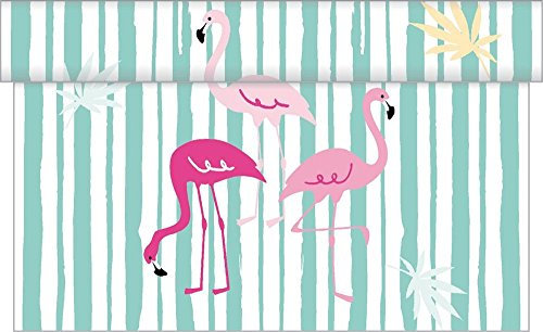 Sovie HOME Linclass® Airlaid Tischläufer Flamingo | stoffähnlich | Perforation alle 30cm | 40cm x 4,80m | Mintgrün-Rosa