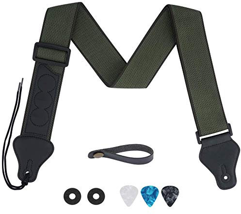 tifanso Guitar Strap, Soft Cotton Straps With 3 Pick Holders, Button Headstock Adaptor, 1 Pair Locks and 3 Picks Set For Electric/Acoustic Guitar(Army Green)