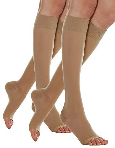 Relaxsan Basic 850A (2 Paare - Hautfarbe 5/XXL) Kompressionskniestrümpfe Damen 18-22 mmHg offener Spitze, kniestrümpfe 140 Den